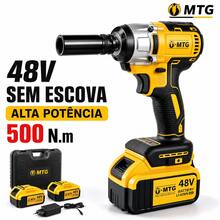 Chave de Impacto Sem Fio MTG 88V Motor Sem Escovas, Torque Máximo 500N.m, 2 Velocidades Ajustáveis, 2 Baterias Li-ion 1300mAh com Visor de Carga, Encaixe 1/2", Maleta Inclusa para Mecânica e Montagem - Amarelo - Visão 1