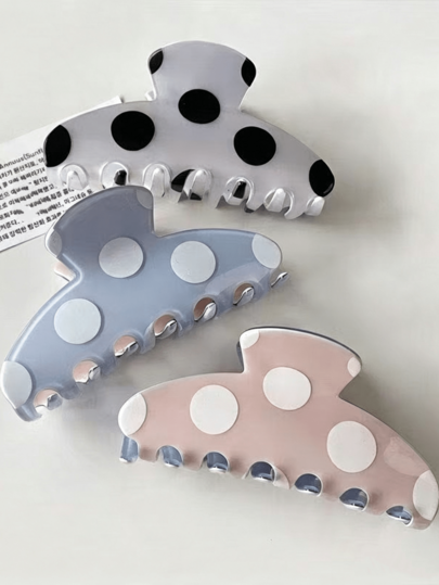 1pc Black & White Large Polka Dot Hair Claw Clip, Minimalist French Vintage Back-Of-Head Bun Hair Clip, Elegant Hair Accessory