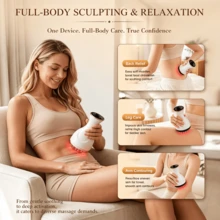 Lymphatic Detox Massager & Anti-Cellulite Massage Tool, Rechargeable Body Shaping Massager, Suitable For Legs, Arms, Abdomen, Thighs And Calves, Helps Reduce Stretch Marks And Cellulite, With Soothing Pulse, Red Light, Blue Light, Heat Therapy And Vibration Functions - White - View 6