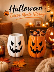 1pc Halloween Pumpkin Jack-O'-Lantern Storage Box, Cute Autumn Home Decor Organizer, Suitable For Makeup Brushes, Kitchen Supplies, Desk And Vanity Essentials - Multicolor - View 4
