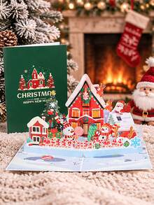 Creative Christmas 3D Greeting Card, Vintage Christmas House Style Card, A Gift For Friends And Family, Party Gift Card And Invitation Card - Green - View 11