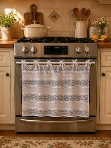 Vintage Beige Lace Oven And Dishwasher Cover, Polyester Kitchen Stove Cover With 6 Ties And Decorative Ruffle Trim, Farmhouse Bohemian Style Dust-Proof Decorative Cover, Suitable For Dishwasher, Oven, Sink And Entryway Shoe Rack - Beige - View 3