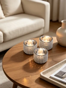 3/7Pcs Rhinestone Encrusted Silver Glass Tea Light Candle Holders, Shiny Votive Candle Cup, Table Centerpiece For Wedding, Birthday, Dinner Party, Home Decor, Gift - Silver Candle Holder - View 8