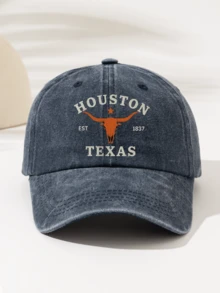 قطعة واحدة قبعة بيسبول عصرية بسيطة مغسولة بطبعة "HOUSTON ST 1837 TEXAS Bull Head"، بأسلوب أمريكي عتيق موحد الجنس، قطعة موضة أساسية، جذابة للغاية بأسلوب زخرفي لجميع الفصول، هدية للعائلة والأصدقاء - قبعة مغسولة - مشاهدة 15