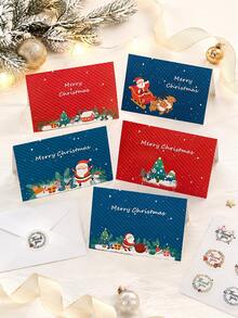 6pcs Merry Christmas Greeting Cards, Exquisite Holiday Party Supplies Holiday Invitation Cards, Included Envelopes And Stickers - Multicolor - View 5