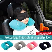 Bantal Leher Tiup untuk Perjalanan Mobil – Bantal Penopang Leher Berbentuk U Portabel untuk Mengemudi, Perjalanan Jauh & Tidur Siang di Kantor, Sandaran Kepala & Leher Ergonomis dengan Katup Pengisian Cepat - MultiWarna - View 3