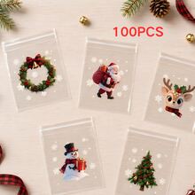 50/100 Pieces, Christmas Self-Adhesive Bags With Reindeer, Snowman, Santa Claus, And Christmas Tree Printed Patterns, Small Transparent Gift Bags, Perfect For Christmas Decorations, Winter Party Packaging, And New Year Gift Bags - View 6
