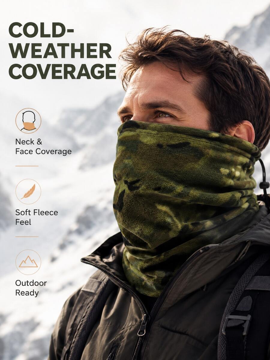Outdoor Camouflage Fleece Neck Warmer, Soft Fabric, Adjustable Drawstring Detail, Warm Face Mask, Camouflage Pattern, Multiple Colors Available, Suitable For Hiking, Camping, Skiing, Snow Travel, Autumn/Winter Outdoor Activities, Holiday Gear - Multicolor - View 1