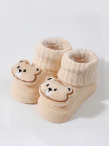 3 Pairs Cartoon Floor Baby Infant Socks With 3D Doll Design - Multicolor - View 2