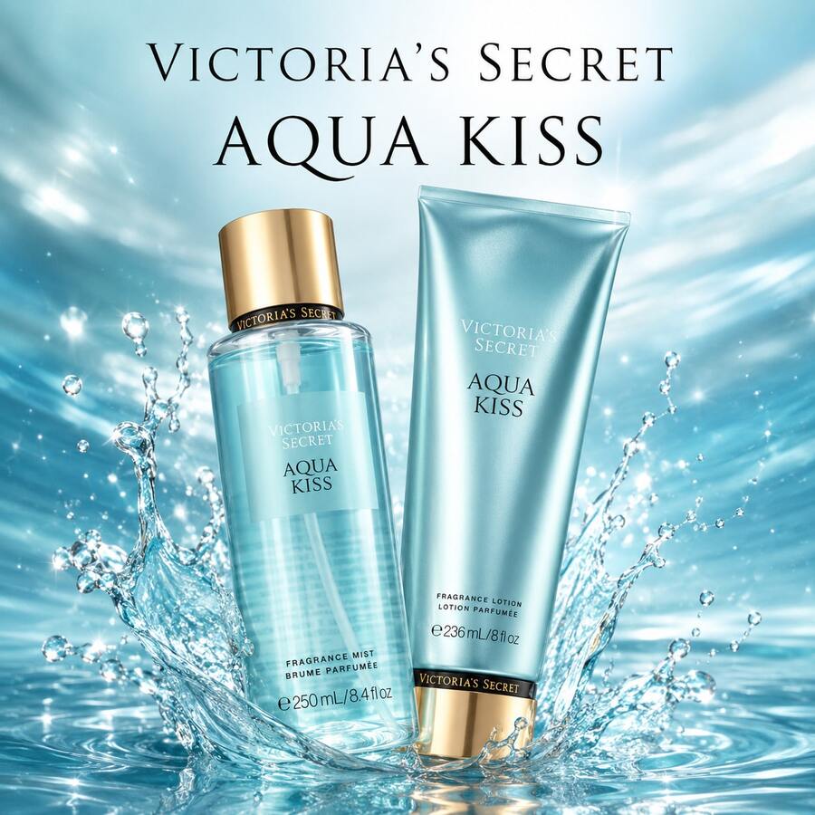 Victoria's Secret Aqua Kiss Set Mist 250ml + Lotion 236ml para Mujer | Floral Acuática Fresca | Body Mist + Crema Corporal - Floral - Ver 1