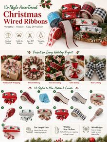 1pc Christmas Wired Ribbon, 5cm/6.3cm X 2m Festive Decorative Ribbon, Printed Burlap Style Ribbon For Gift Wrapping, Christmas Tree Bows, Wreath Making, Holiday Party Decor, DIY Crafts - Faux Linen - View 8