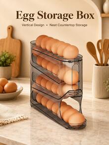 Minimalist Transparent Gray 4-Tier Egg Storage Box, PP Plastic Automatic Rolling Egg Dispenser Organizer Rack, Large Capacity Slide-Rail Refrigerator Kitchen Home Daily Food Storage Rack - Multicolor - View 1