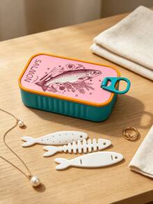 Portable Salmon Pattern Travel Jewelry Box With Fish-Shaped Compartments, Compact Anti-Tangle Earring And Necklace Storage Box, Exquisite Small Jewelry Organizer For Travel And Daily Use, Gift For Female Friends - Multicolor - View 3