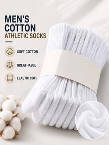 1/5/10 pares de calcetines de algodón blanco puro minimalistas para hombre, suaves y amigables con la piel, ajuste cómodo, absorción de humedad y transpirables, adecuados para uso diario, correr y deportes, calcetines de media pantorrilla, pueden ser estilo de pareja, calcetines de algodón versátiles unisex, adecuados para estudiantes en la temporada de regreso a la escuela - Blanco - Ver 3