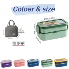 1pc Cartoon Japanese Style Double Layer Compartment Bento Box, Microwave Leak-Proof Sealed Lunch Box With Fork And Spoon, Portable Food Storage Container Suitable For Students, Office Workers And Picnics - Multicolor - View 11