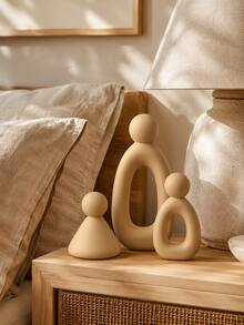 3pcs Minimalist Abstract Home Figurines, Neutral Beige Geometric Human Decor, Wabi-Sabi Style Desktop Ornament, Suitable For Living Room, Bookshelf, Coffee Table, Entryway - Multiple Styles - View 4