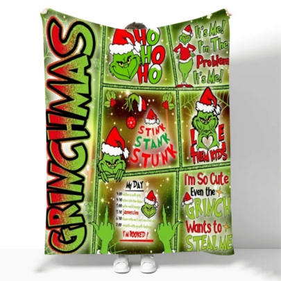 The Grinch Manta de franela verde con diseño de monstruo, manta de franela suave, cálida y gruesa para invierno, manta de siesta de oficina con personaje de anime de dibujos animados lindo. Manta cálida para camping al aire libre, manta de cama cálida de invierno, manta de sofá, manta de viaje, manta de cama, manta de aire acondicionado, manta chal cálida para asiento de coche, regalo de Navidad para familia y amigos, disfraz de Halloween