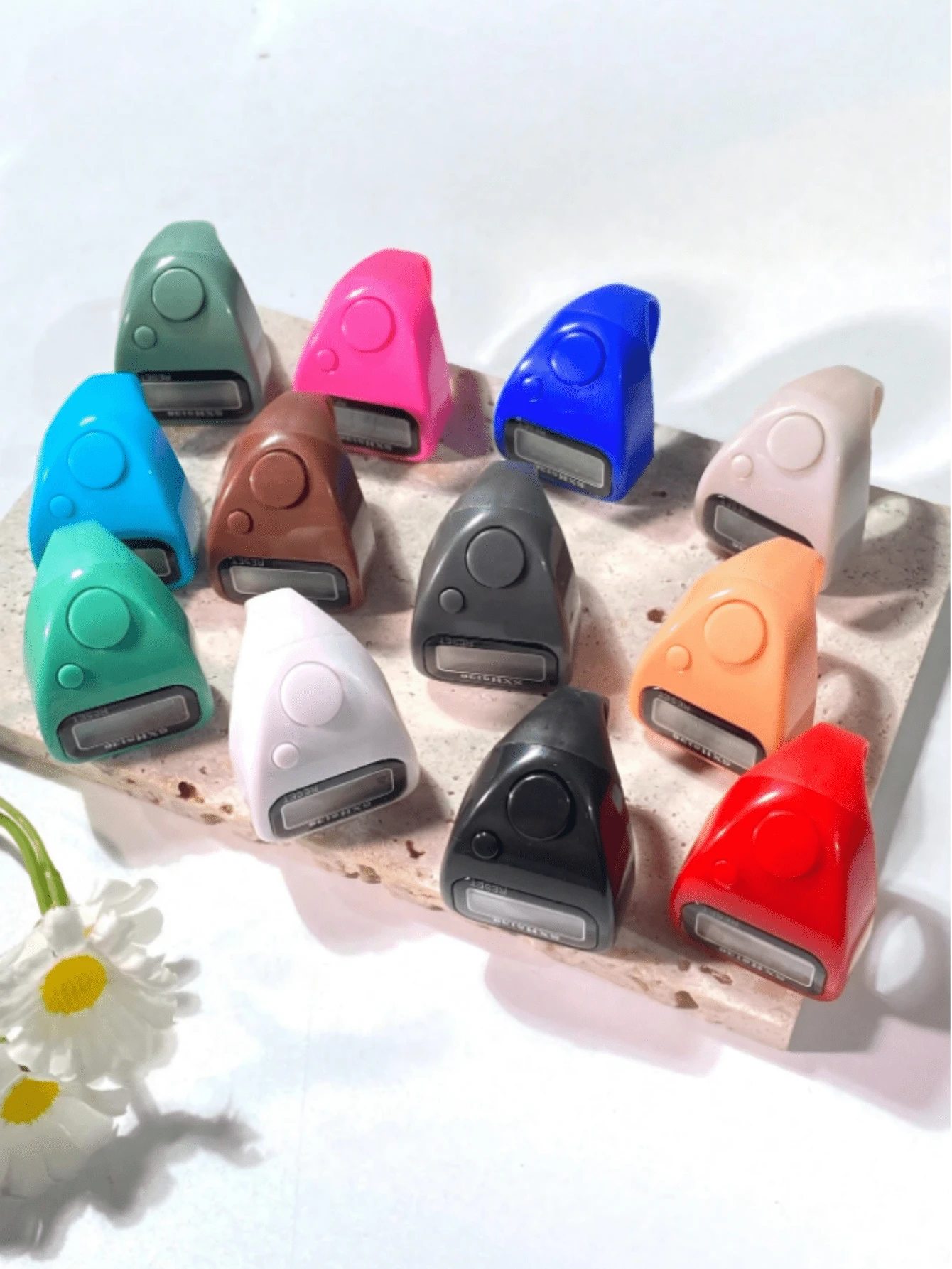 Solid Color Water Drop Ring Electronic Counter, Minimalist Matte Finger Tally Counter, Portable Digital Display Press-To-Count Buddhist Prayer Chanting Counting Tool, Ring-Style Electronic Counter, No-Drill Minimalist Portable Manual Tally Counter, Prayer Counting Supplies, Multiple Colors Available - Multicolor - View 1