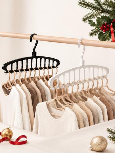 1pc/2pcs Foldable Multi-Hook Clothes Hanger, Clothing Storage Rack, Cabinet Shelf, Space-Saving Wardrobe Organizer, Durable And Lightweight, Closet Storage And Organization, Korean Style Home Decor, Space-Saving Closet