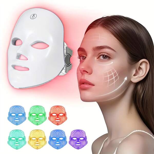 SUNPINT 7-Color LED Wireless Beauty Face Mask, Multi-Angle Facial Care, Suitable For Daily Yoga And Fitness, 91 Nano-Wavelength Red Light Beads, Makes Skin Feel Smooth, Improves Skin Texture, Gently Exfoliates
