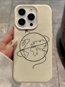 1件 白色地球飛機設計極簡全包覆 TPU 防震手機殼，適用於 Apple 18 17 16 15 14 13 12 11 Pro Max Air 及系列 - 彩色 - 查看 1