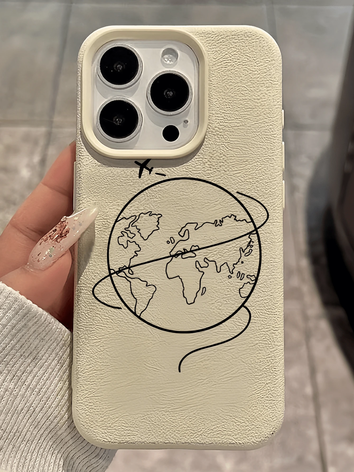 1件 白色地球飛機設計極簡全包覆 TPU 防震手機殼，適用於 Apple 18 17 16 15 14 13 12 11 Pro Max Air 及系列 - 彩色 - 查看 1
