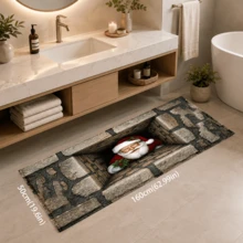 1pc, Santa Claus Pattern Printed Faux Cashmere Kitchen Mat, Christmas, Can Be Used As Christmas Gift, Christmas Decoration, Absorbent Kitchen Floor Mat, Kitchen Carpet, Long Runner Mat, Sink Front Mat, Suitable For Kitchen, Bathroom, Entryway, Hallway, Laundry Room And Home Decor - Multicolor - View 16