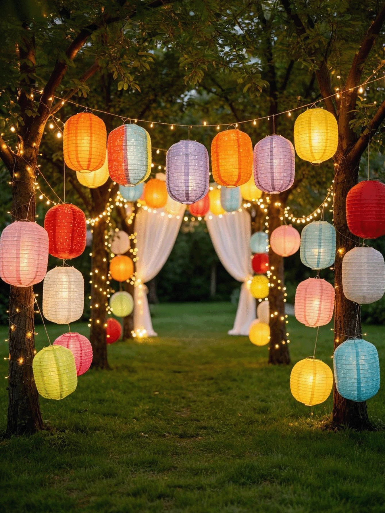 10/5pcs Hollow Long Paper Art Set, Includes 6 Lanterns And 6 Bases, Multi-Color Sewn Foldable Hanging Lanterns, Colorful Paper Art Decorative Lanterns, Suitable For Home, Party And Other Occasions - Multicolor - View 1