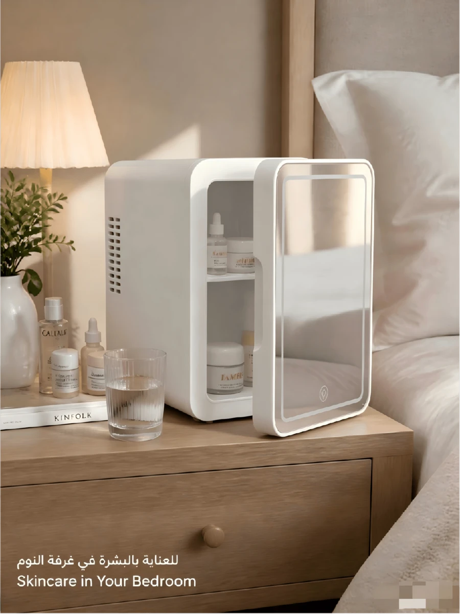 SMEGGEMS 4L Mini Fridge, Touch Control 3-Color LED Mirror, 28dB Ultra-Quiet Cooling/Heating, Portable Home & Car Cosmetic Refrigerator, Suitable For Storing Cosmetics, Serums And Face Masks - White - View 1