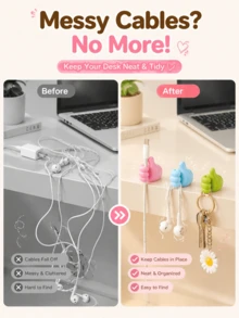 20pcs Cartoon Hand-Shaped Silicone Cable Clips, Creative Charging Cable Organizer, Desktop Data Cable Storage Fixing Clips, Phone Charging Cable Management Hooks, Earphone Cable Earbud Cable Organizer Accessories, Multi-Functional Cable Storage Tool, Suitable For Office, Bedroom, Car, Home Desktop Organization, Battery-Free Portable Cable Management Tool - Multicolor - View 5