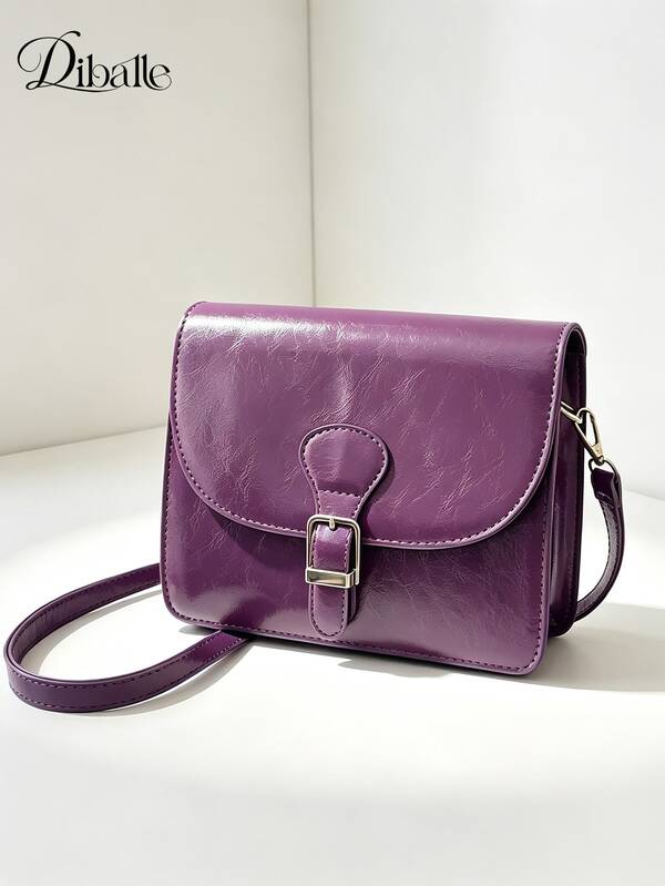 New Women's Small Bag, Fashion Classic Oil Wax Leather Pointed Buckle Square Bag, Shoulder Crossbody Bag, Versatile For Outings, Commuting, Dating, Shopping, Casual, High-End Niche Design Messenger Bag