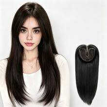 Wig Penutup Rambut Belahan Tengah Tenun Tangan Area Luas untuk Wanita, Penutup Rambut Mahkota Tinggi Tipis Ringan Tanpa Sambungan dengan Klip, Aksesori Rambut - Coffee Brown - View 10