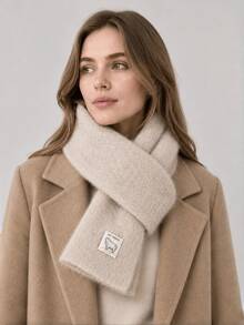 1pc Korean Style INS Soft Knitted Scarf For Women, Thick Warm Solid Color Versatile Cross-Knit Neck Warmer, Suitable For Autumn/Winter Daily Wear For Students - Multicolor - View 9