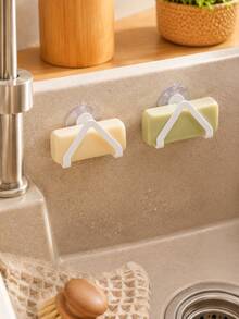 2pcs Kitchen & Bathroom Storage Rack | Wall-Mounted Sink Drainer, Steel Wire Ball Soap Holder, Sponge & Cloth Storage, Kitchen & Bathroom Essentials, Multi-Function Hooks - Multicolor - View 6