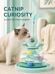 Sweet Orange Pink Multi-Layer Plastic Rotating Windmill Cat Toy (Includes Teaser Wand + Cat), Cute Solid Color Round Non-Slip Detachable Washable Cat Turntable Teaser Ball Toy, Suitable For Indoor Interaction, Daily Play And All-Season Use Cat Toys Cat Accessories Cat Stuff Dog Stuff - Multicolor - View 4