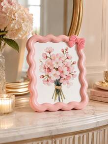 1pc Pink Bow Wavy Photo Frame, Cute Sweet Style Photo Frame, Beautiful Floral Desktop Decoration, Romantic Photo Display Stand, Suitable For Bedroom, Vanity, Dorm, Living Room, Desk, Bookshelf Decoration, Sweet Gift For Girls, Women, Birthday, Valentine's Day - C - View 8