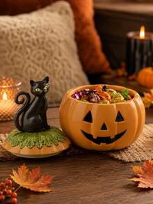 1 hũ đựng kẹo Halloween hình mèo đen và bí ngô, hộp đựng kẹo nắp mèo phong cách Gothic dễ thương, hộp trưng bày kẹo Trick or Treat Halloween sáng tạo, phù hợp đóng gói kẹo, trang trí bàn tiệc Halloween, trang trí nhà mùa thu, quà tặng chủ đề nhà ma ám - Nhiều màu - Xem 5