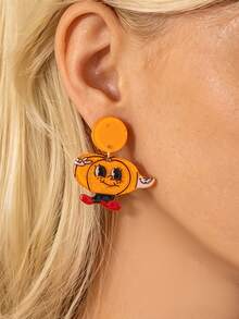 1 đôi bông tai mặt dây chuyền in hình bí ngô ma mặt đáng yêu thiết kế Halloween - Nhiều màu - Xem 2
