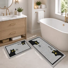 1pc, Fun Black Cat Pattern Printed Faux Cashmere Kitchen Mat, Absorbent Kitchen Floor Mat, Kitchen Rug, Long Runner Mat, Sink Front Mat, Suitable For Kitchen, Bathroom, Entryway, Hallway, Laundry Room And Home Decor - Multicolor - View 12