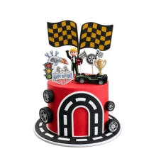 15pcs Racing Car Cake Toppers, Racing Driver Checkered Flag Cake Decorations, Boys Birthday Party Cake Picks - Multicolor - View 8