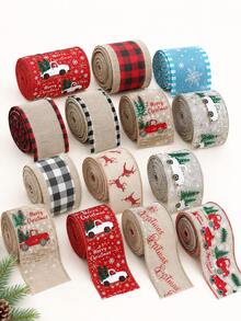 1pc Christmas Wired Ribbon, 5cm/6.3cm X 2m Festive Decorative Ribbon, Printed Burlap Style Ribbon For Gift Wrapping, Christmas Tree Bows, Wreath Making, Holiday Party Decor, DIY Crafts - Faux Linen - View 9