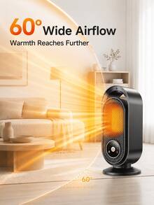 SMEGGEMS PTC Ceramic Space Heater, Portable Electric Desktop Fan Heater, Rapid Heating, 60° Wide Angle Warm Air, Touch Control, 1-8H Timer, Smart Constant Temperature Small Heater, Suitable For Home, Office, Bedroom - Black - View 1