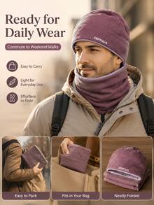 Winter Casual Hat & Scarf Set, Geometric Pattern Matching Neck Warmer, Soft Lining 2 Pieces Headwear, Ear-Protective Design, Unisex Warm Outdoor Accessories, Suitable For Daily Commute, Hiking, Cycling, Travel Winter Wear - Multicolor - View 8