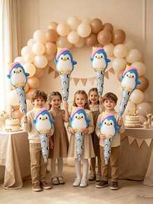 6pcs 60cm Cartoon Penguin Animal Shaped Party Decoration Handheld Aluminum Foil Balloon Toy Set - View 1
