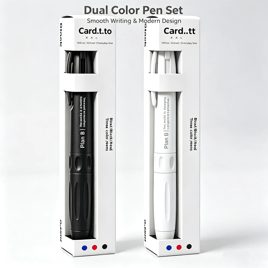 White & Black Minimalist Retractable Ballpoint Pen Set, 3-In-1 Multi-Color, Highlight Marking, Suitable For Teachers & Hospital Use, Smooth Writing, High Aesthetic, Back To School, School & Office Supplies, Birthday Gift - B - View 1