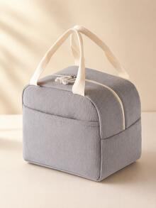 Solid Color Large Insulated Lunch Bag, Corduroy Material, Extra Large Capacity, Suitable For Office Workers And Students, Thickened Aluminum Foil Lining With Ice Pack, Reusable (Non-Food Contact), Unisex - Multicolor - View 3