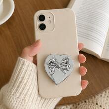 Exquisite Bow Shaped Heart-Shaped Personalized Fashionable Phone Holder, Suitable For All Phones, Cute Desktop Storage Rack - Silver - View 2