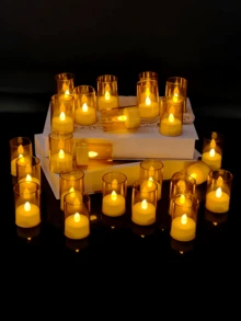 6/12/24pcs Small LED Flameless Tea Lights, Timer Flameless Tea Candles, LED Tea Lights, Flickering Electronic Tea Candles, Battery Operated Candles With Remote Control Timer, Suitable For Home, Wedding Centerpiece Decoration, Christmas, Table Setting And More. - Gold - View 5
