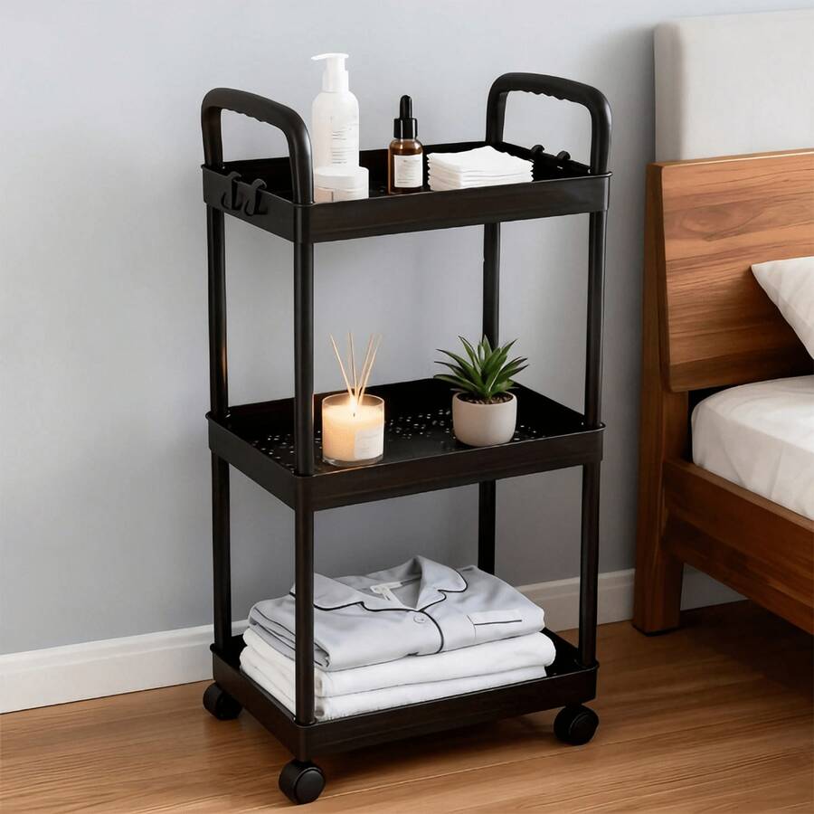 1pc 3-Tier Rolling Storage Cart, Easy Assembly Plastic Storage Rack, Suitable For Bathroom, Kitchen, Office And Workshop, With 3-Tier Shelves, Space-Saving, 360° Swivel Casters, Mobile Multi-Function Storage Organizer - Multicolor - View 1