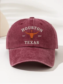 قطعة واحدة قبعة بيسبول عصرية بسيطة مغسولة بطبعة "HOUSTON ST 1837 TEXAS Bull Head"، بأسلوب أمريكي عتيق موحد الجنس، قطعة موضة أساسية، جذابة للغاية بأسلوب زخرفي لجميع الفصول، هدية للعائلة والأصدقاء - قبعة مغسولة - مشاهدة 7